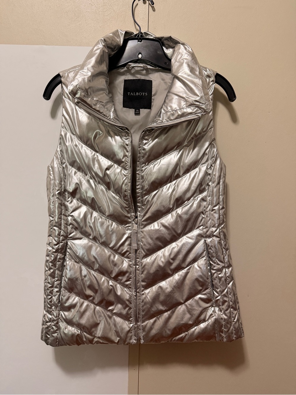 Talbots Silver Shiny Quilted Vest